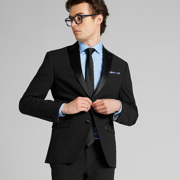 NEW Egara Skinny Fit Satin Peak Lapel Black Tuxedo Jacket 40 REGULAR 40R - Picture 3 of 8